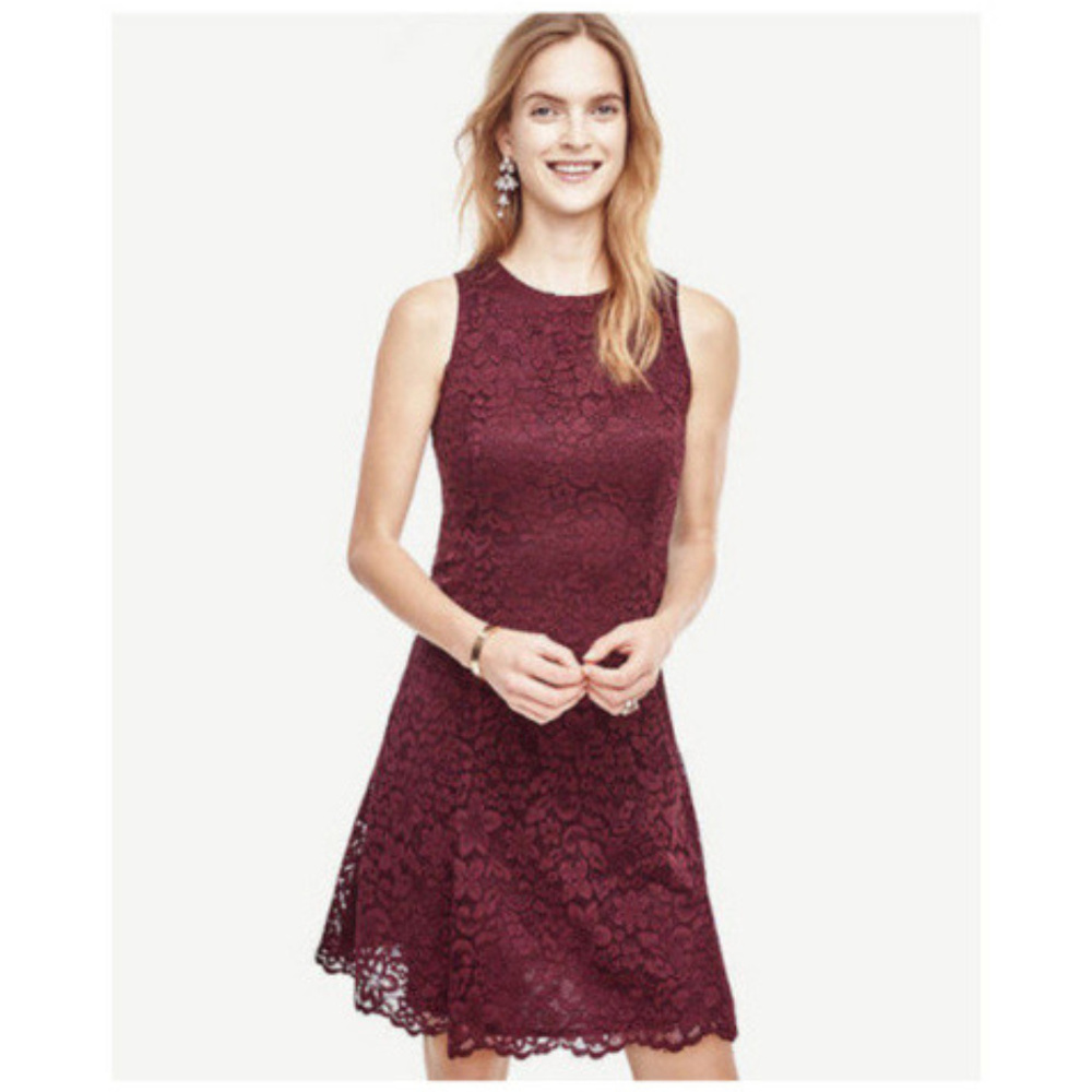 ANN TAYLOR Sleeveless Floral Lace Wine Holiday Party Cocktail Dress